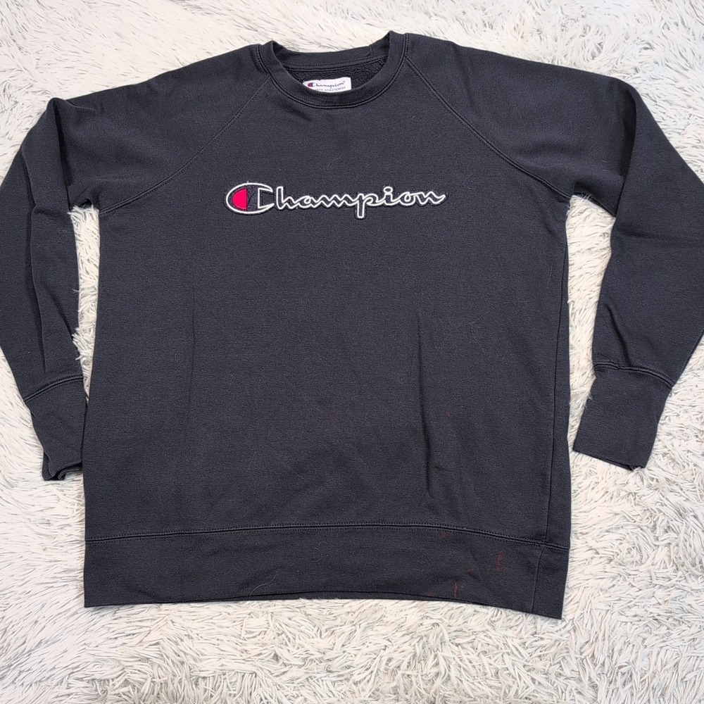 Champion Sweatshirt Mens M Blue Spellout Logo Athletic Casual Comfort